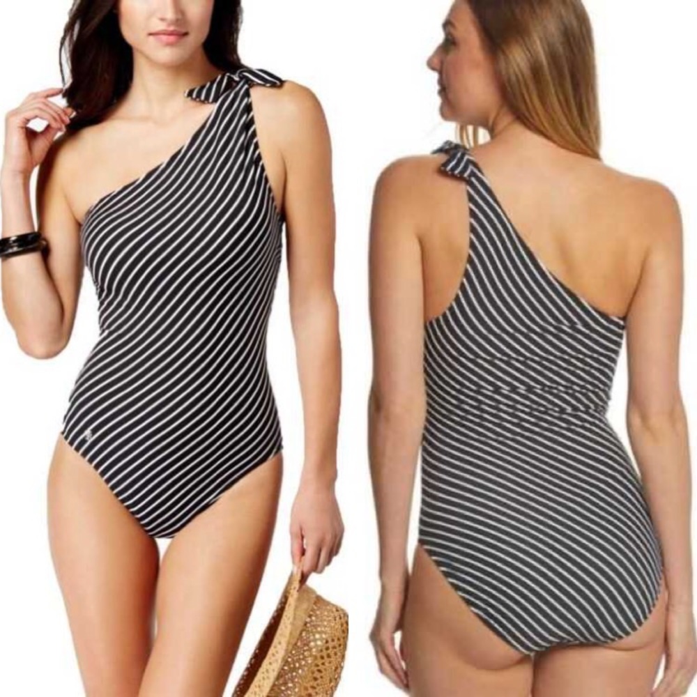 Ralph Lauren City Stripe One Shoulder Swimsuit